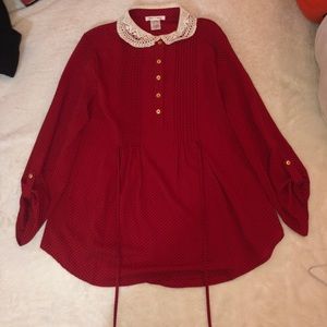 Red Long Sleeve w/ black polka dots